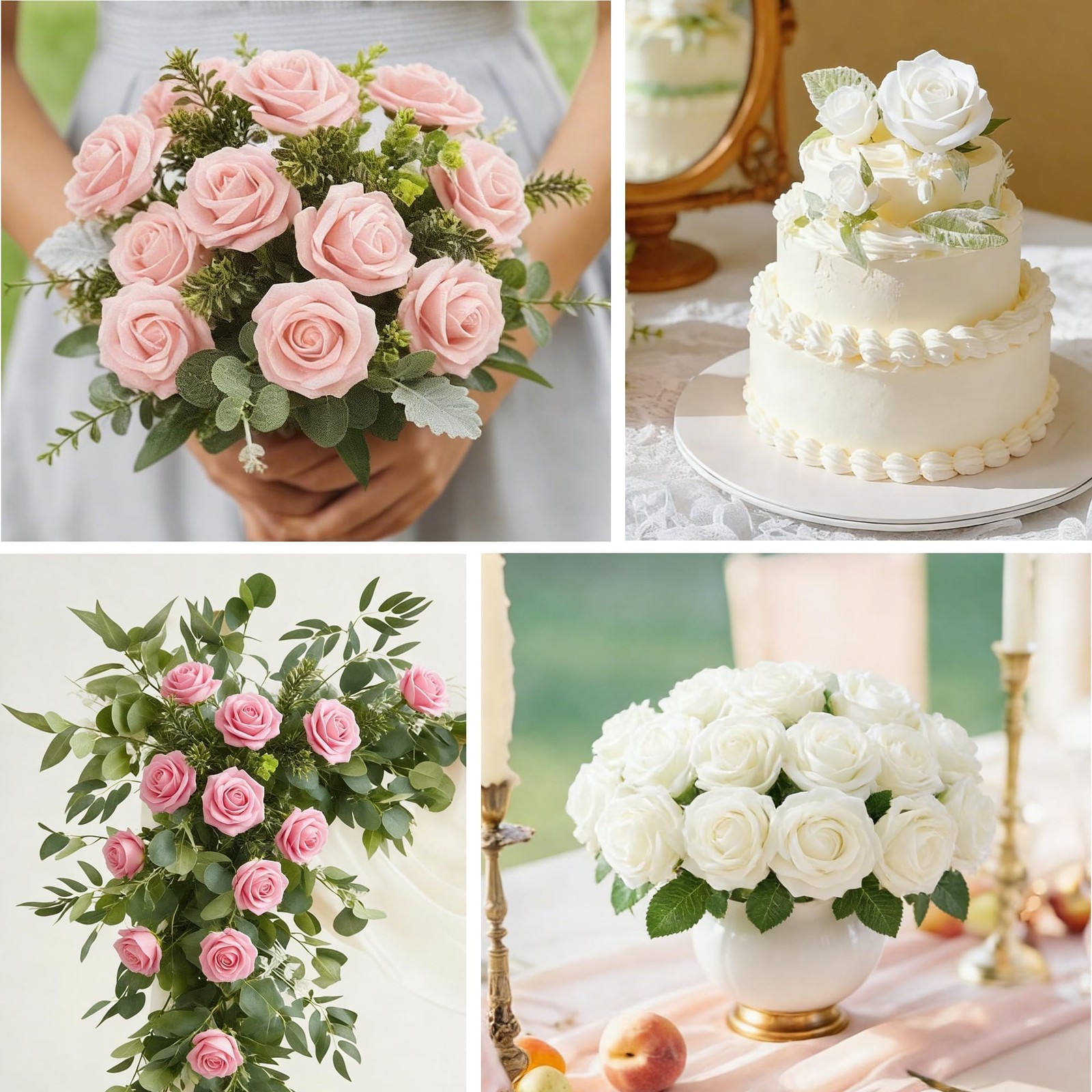 Peach Pink Artificial Flowers Foam Fake Roses with Stems Pink Flowers for DIY…