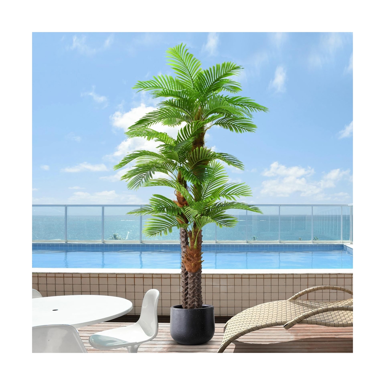 8.5ft Tall Artificial Palm Tree for Outdoors – Triple Phoenix Palm, UV Resist…