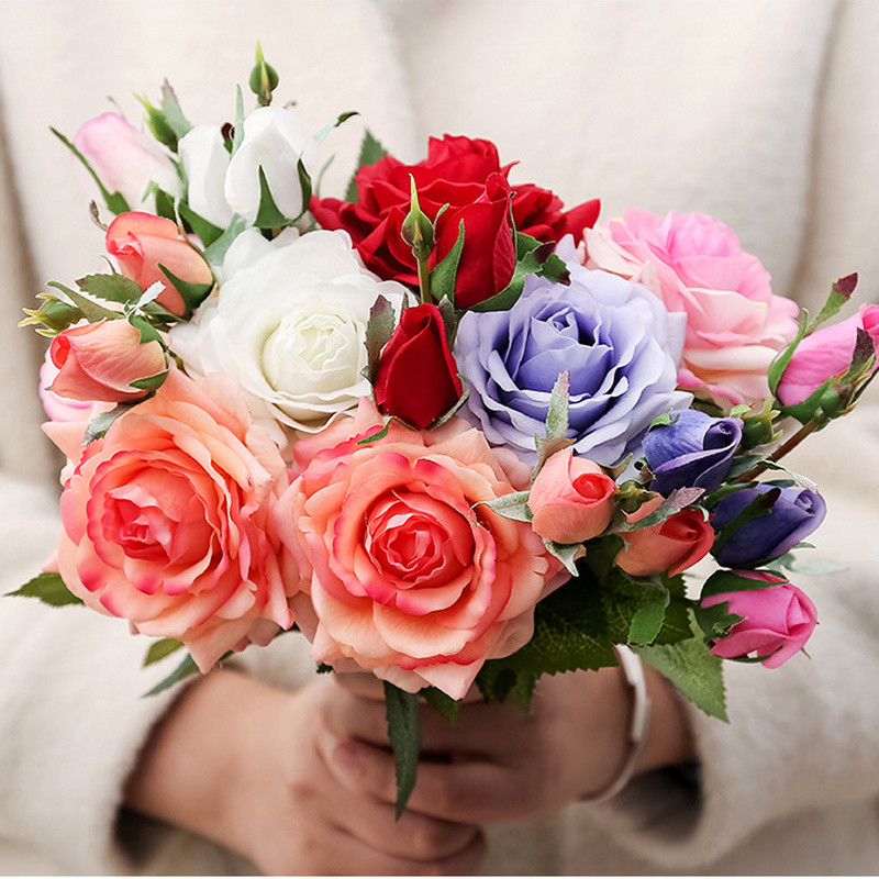 2PCS Artificial Rose Flowers Long Bouquet Fake Plants Wedding Party Decor Supply