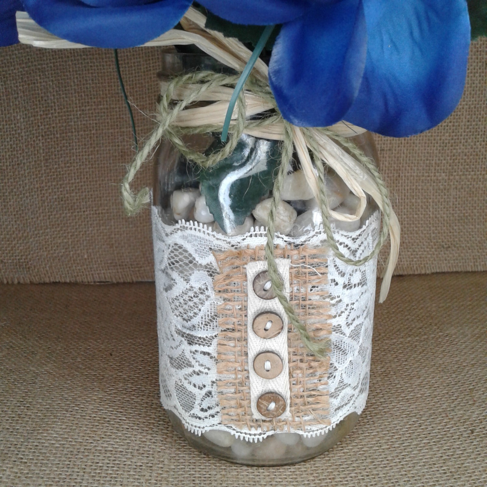 Navy Blue Roses Mason Jar Floral Arangement Original Country Chic Decor 1435