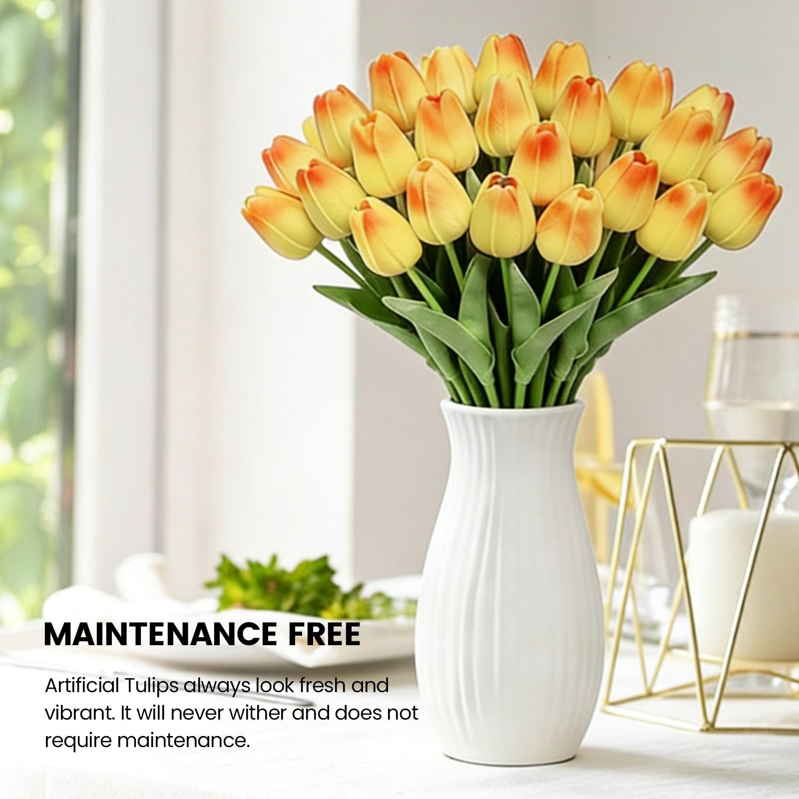 30 PCS Artificial Tulips Real Touch Tulips 13.5inch Long Stem Fake Flowers Si…