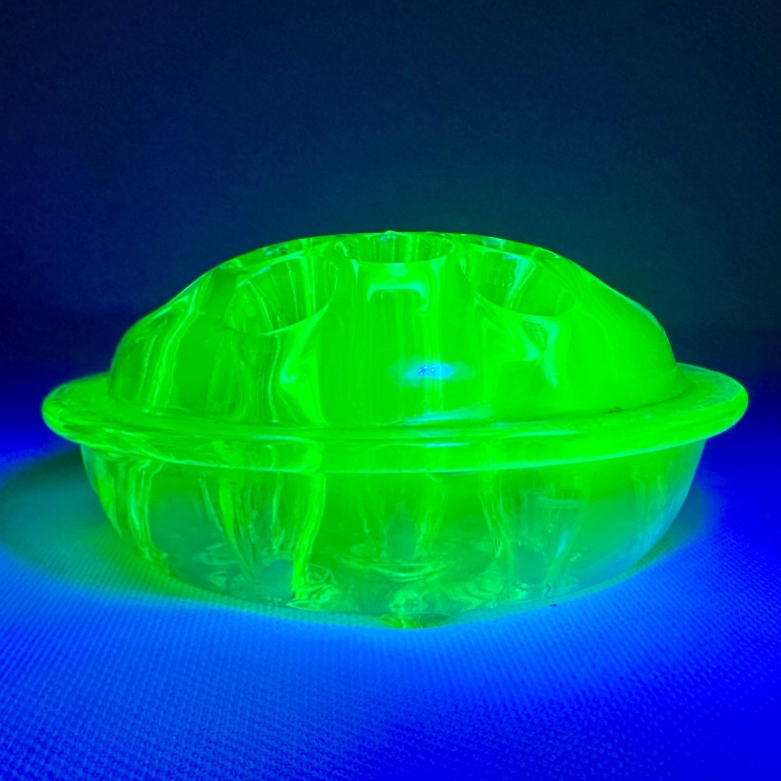 Vintage Vaseline Uranium Glass 13 holes 4 Inch Flower Frog UV Glows Green