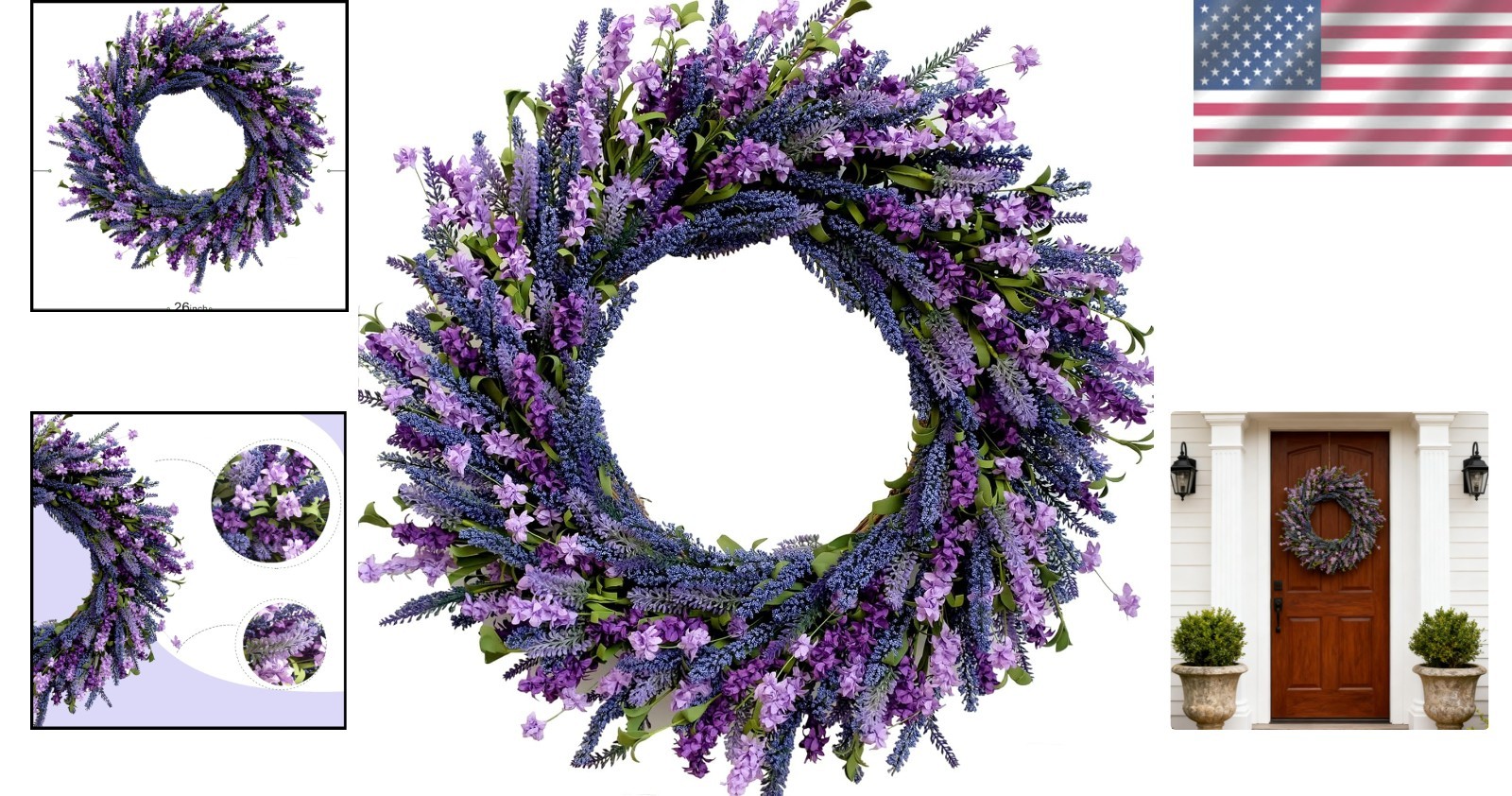 Luxurious 26-Inch Lavender Flower Wreath with Green Leaves for Home Elegance