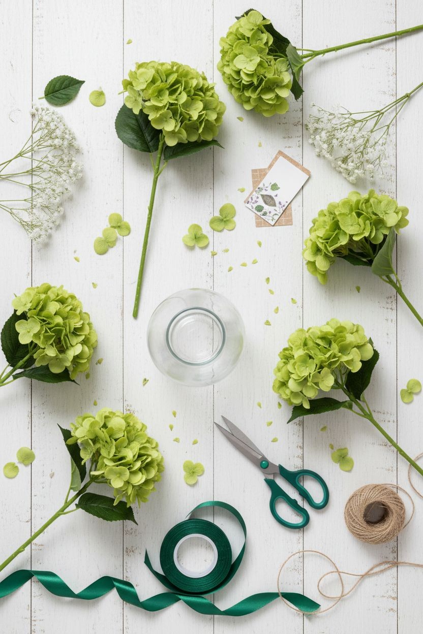Apple Green Artificial Hydrangea Stem Silk Flower Faux Floral Wedding Decor