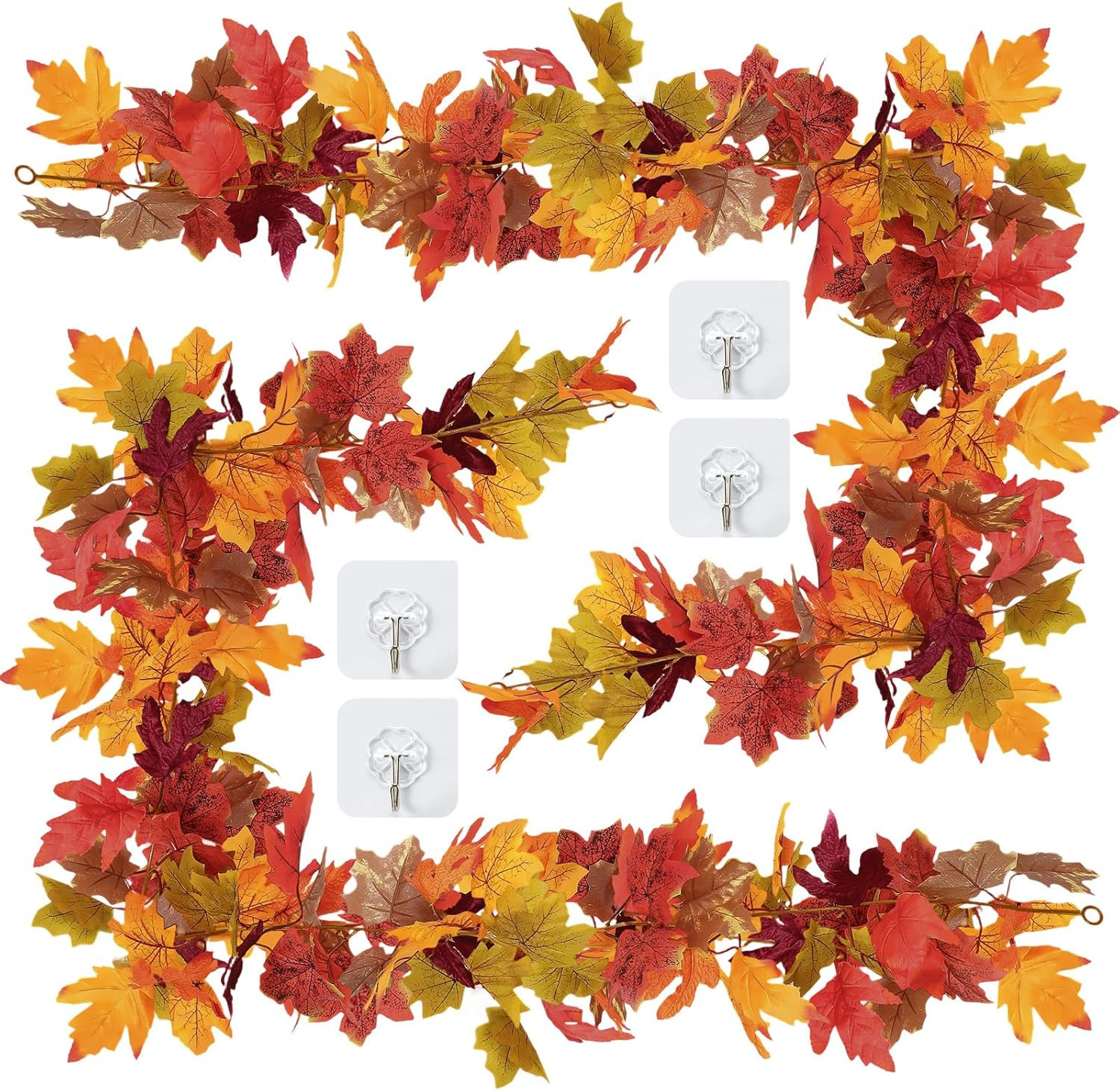 11.6Ft(2Pcs*5.8Ft) Fall Artificial Maple Leaves Garland Decorations | Thanksgivi