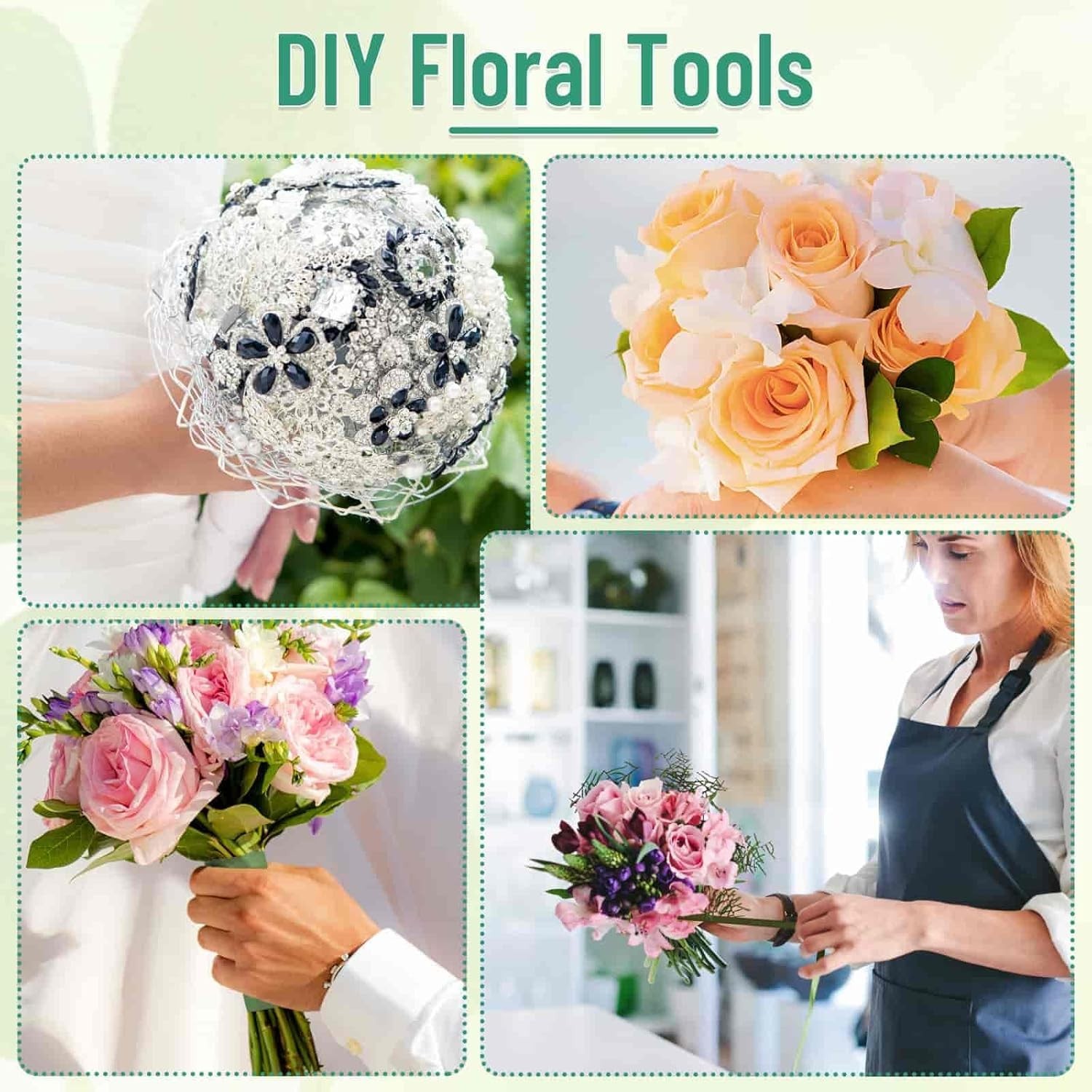 Floral Arrangement Kit with Green Wire Floral Tapes White Ribbon and Pins for…