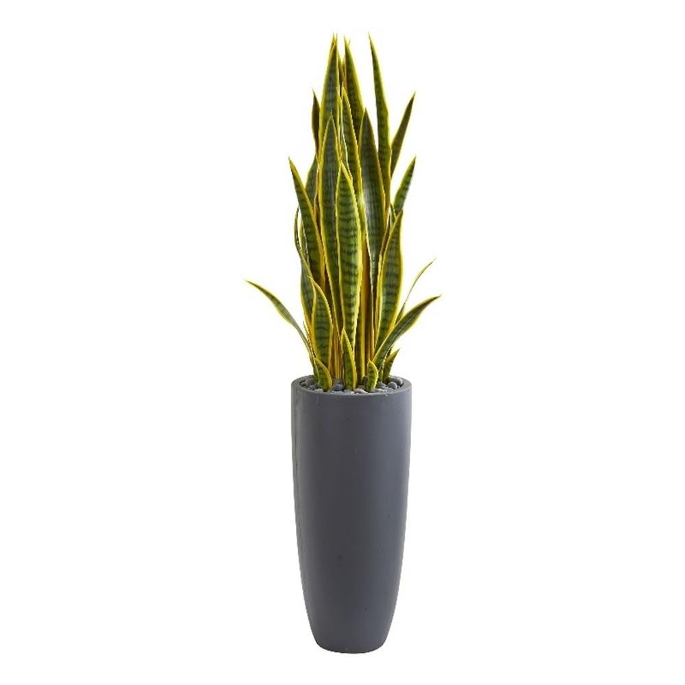 Nearly Natural 4.5ft Sansevieria Artificial Plant in Gray Planter in Green