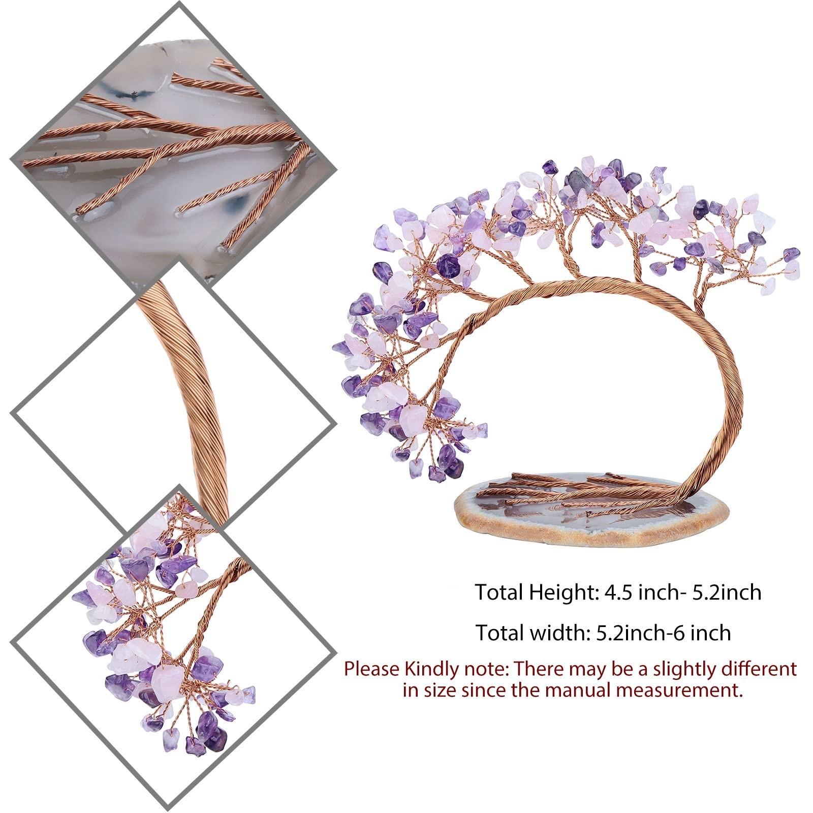 Healing Amethyst & Rose Quartz Money Tree, Handmade Fengnshui Crystal Bonsai …