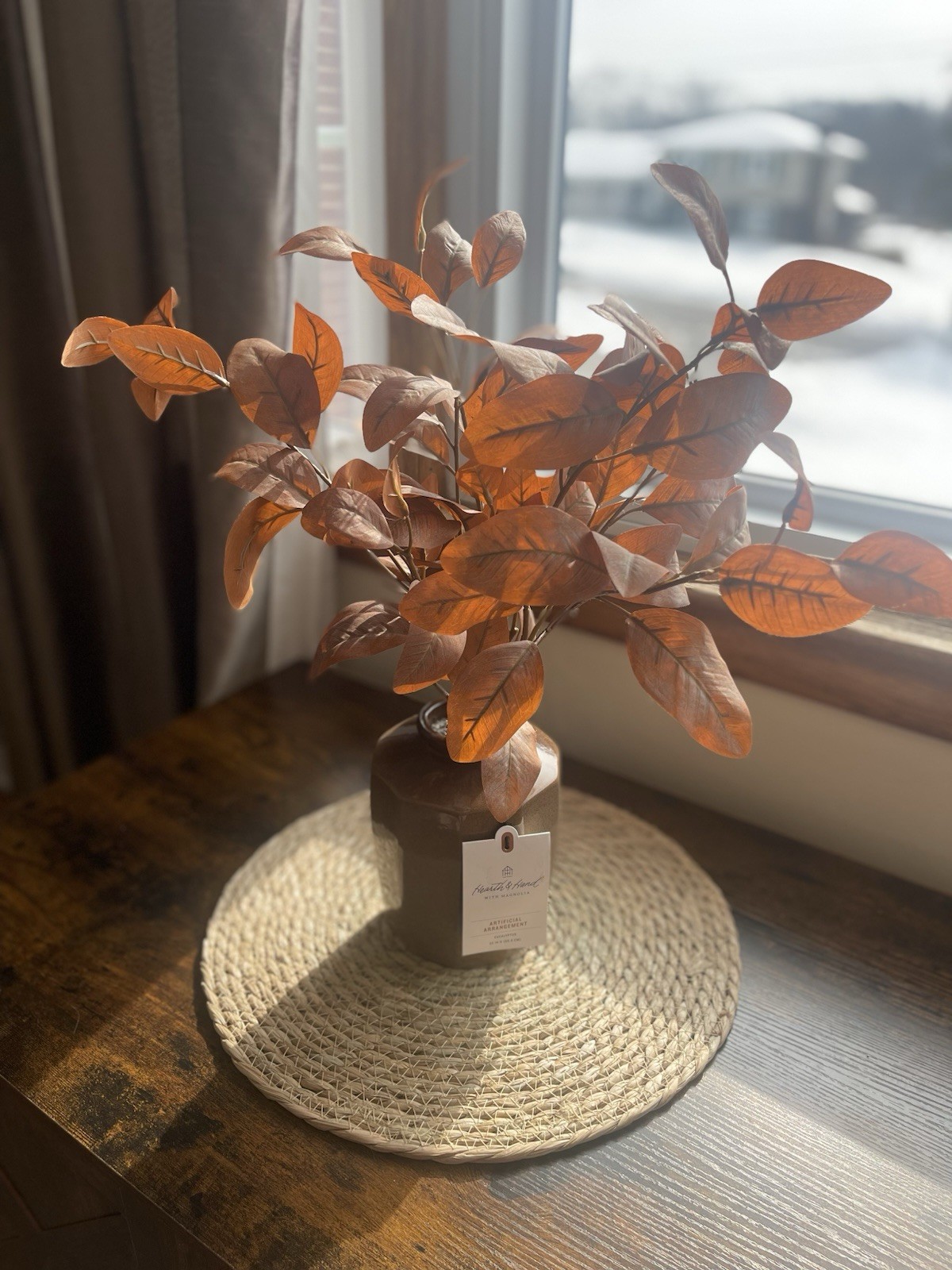 Hearth & Hand Magnolia Artificial Eucalyptus Arrangement Brown Vase 22” Farmhous