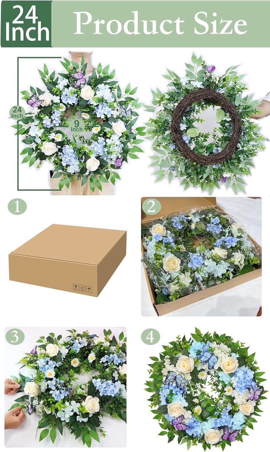 Elegant Lighted Hydrangea & Butterfly Wreath for All Seasons