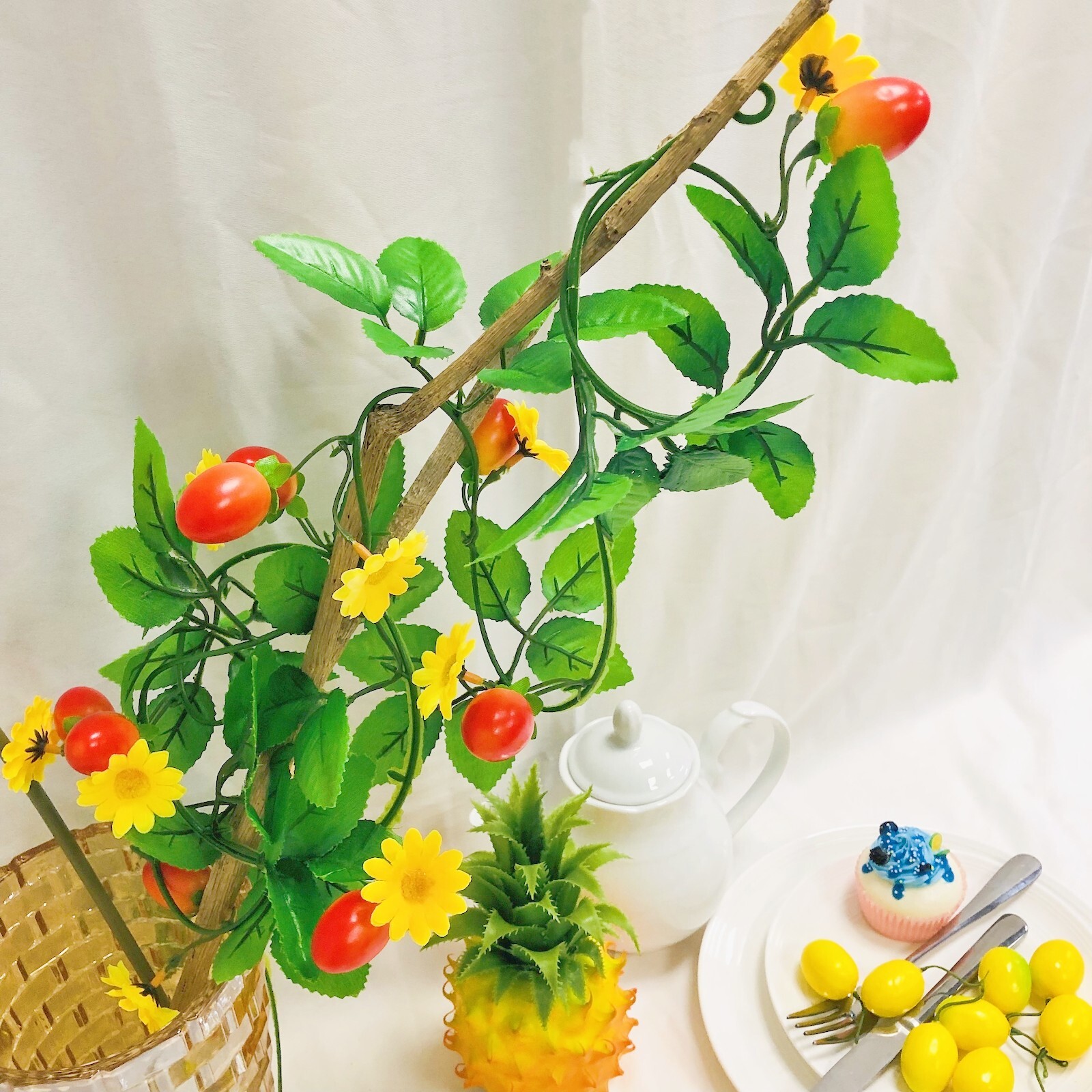 Artificial Red Cherry Tomato Plant Garland for Home Garden Wedding Party Decor