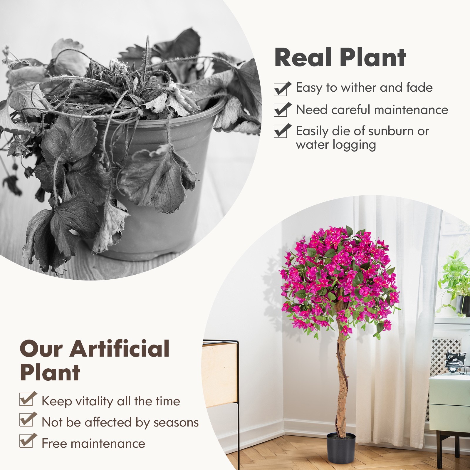 2PCS 53″ Artificial Azalea Tree Floral Plant w/Red Azalea Flowers Nursery Pot