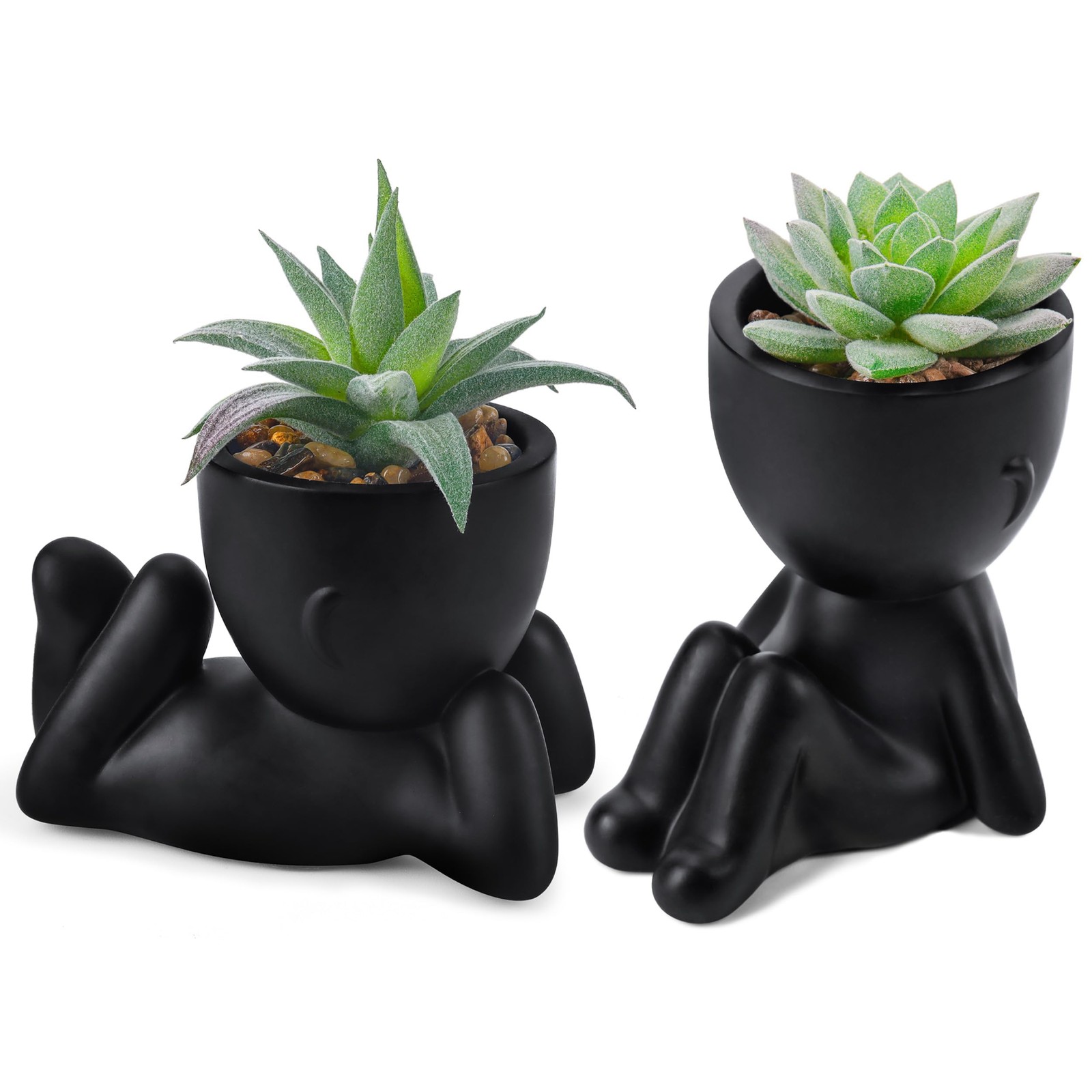 Set of 2 Fake Plants Artificial Succulent Plants for Office Desk Accessories Bla