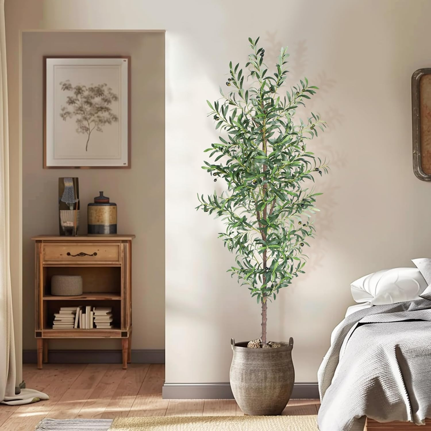 Artificial Olive Tree, 6FT Tall Faux Olive Trees 72In Outdoor Fake Potted Silk P