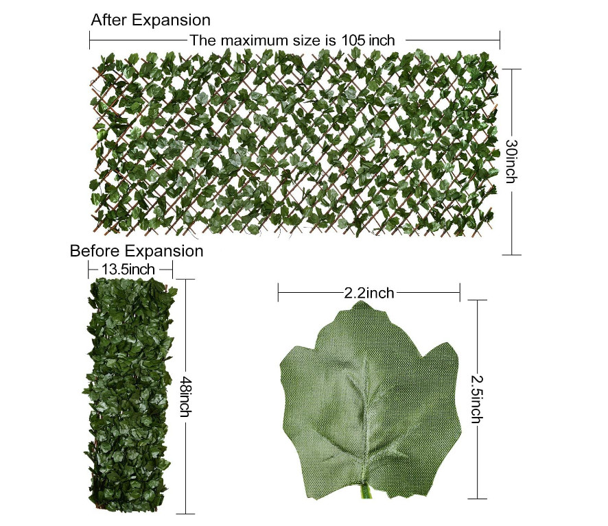 15″x48″ Retractable Ivy leaves Fence One Side Leaves Wood Frame Garden Deck Z23