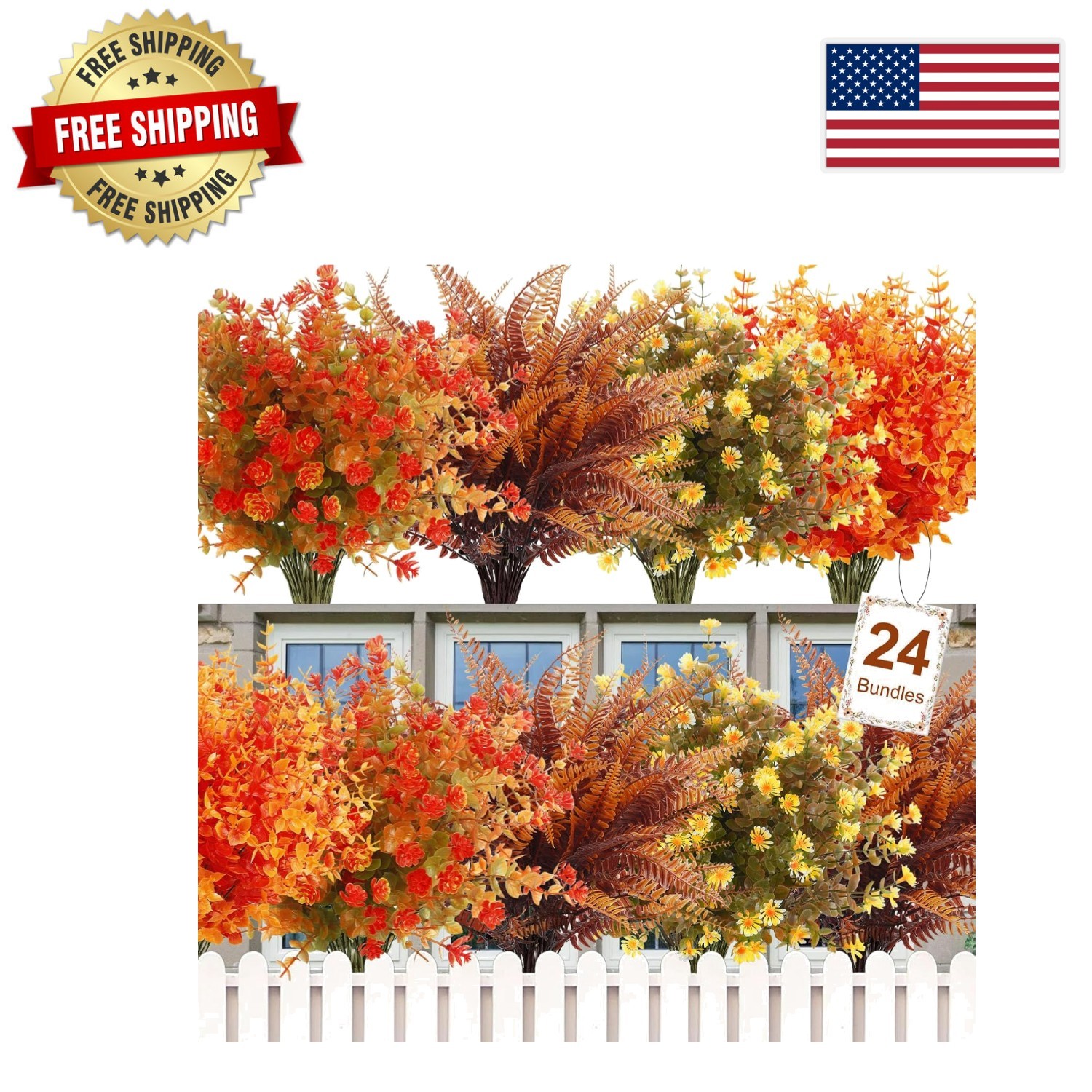 Artificial Fall Flower Collection – 24 Bundles of Colorful Seasonal Charm
