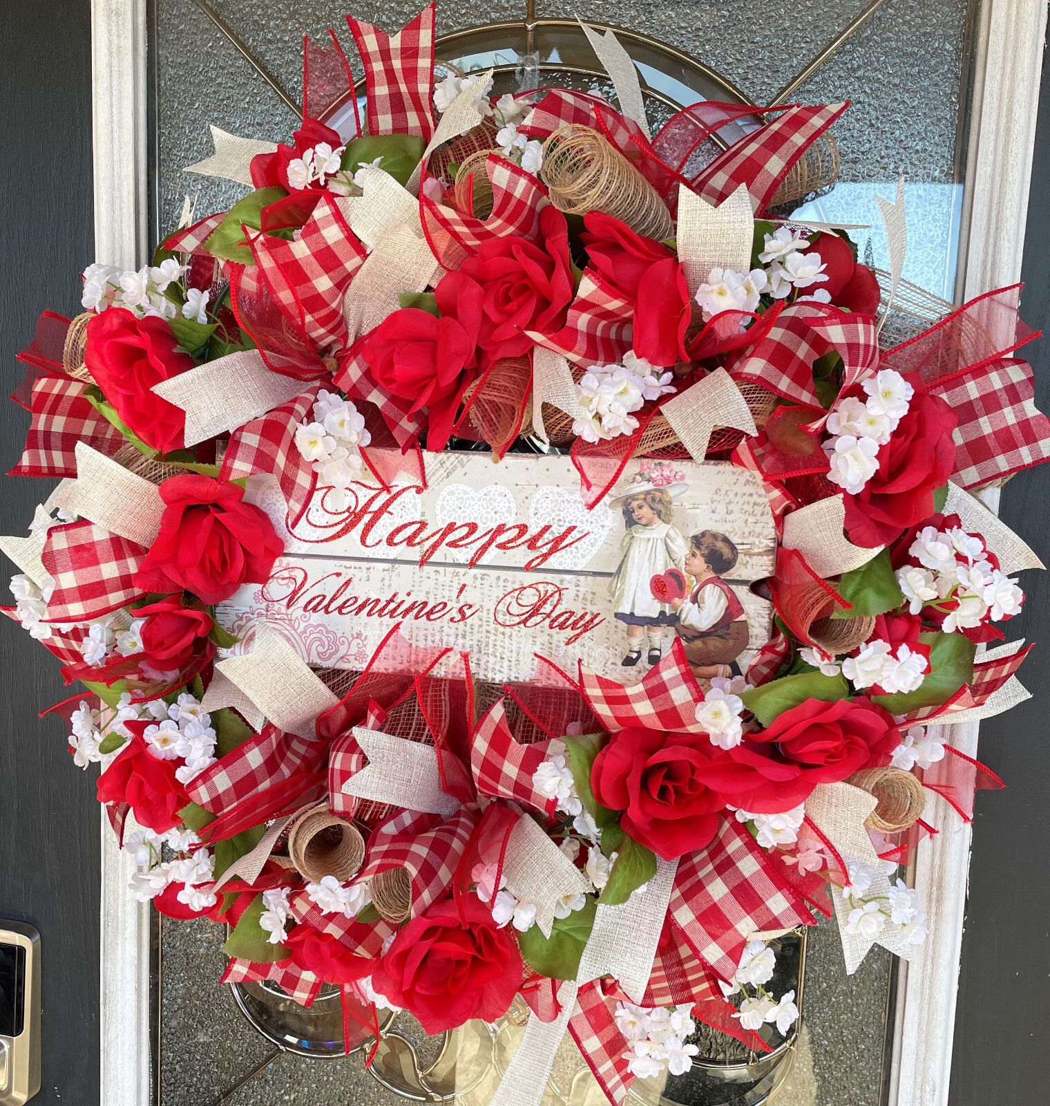Romantic Vintage Style Happy Valentine’s Day Mesh Wreath Home Decor Decoration