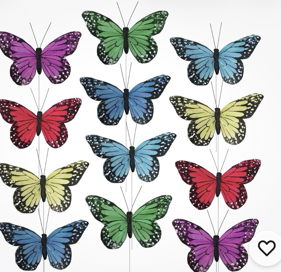 Butterfly Picks – Set of 12 – Vibrant Assorted Colors – Craft Butterflies Button