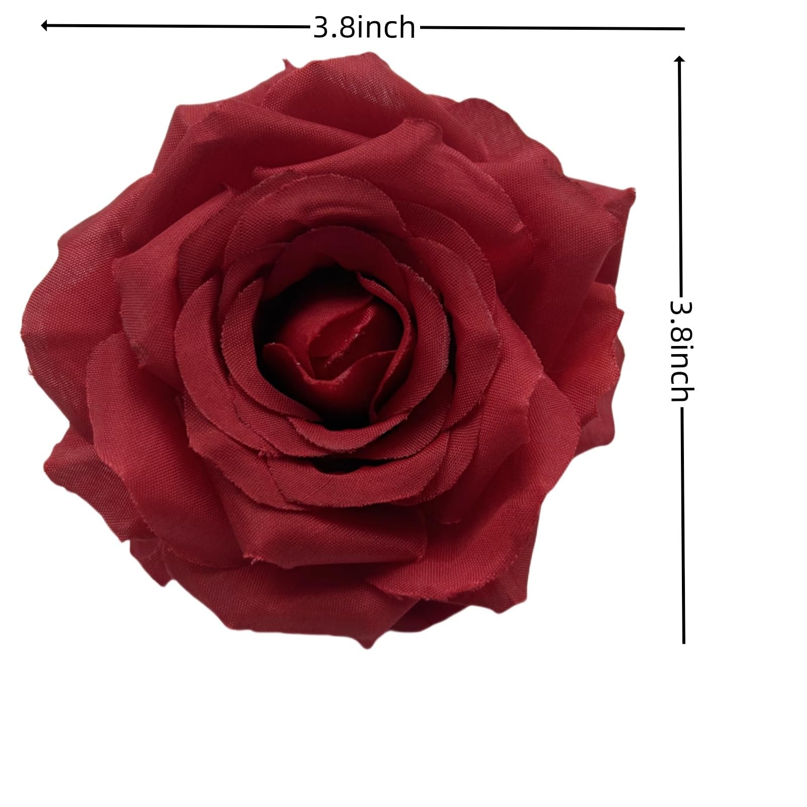36 PCS Fake Flower Heads Red 3.8 Inch Silk Rose, Satin Bulk DIY Craft Bouquet