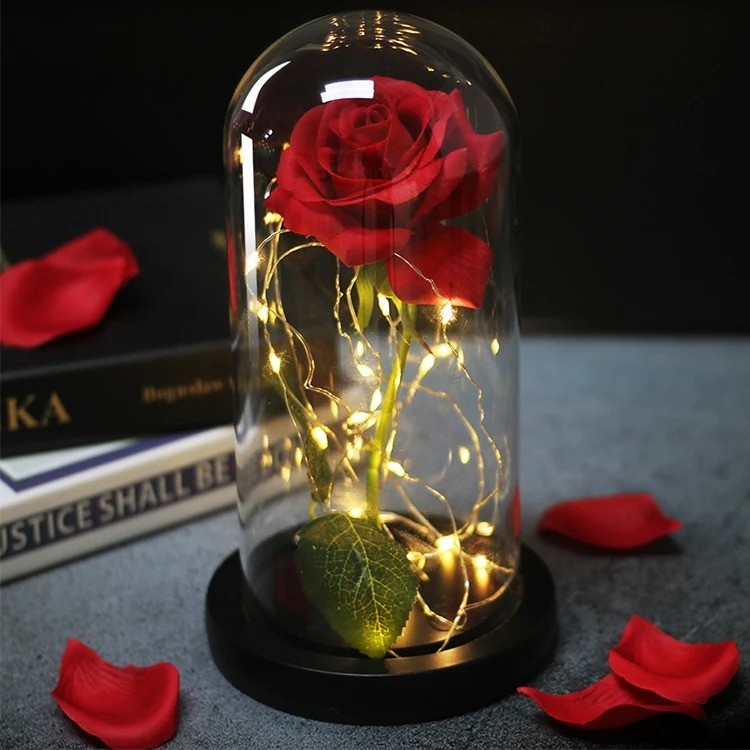 LED Rose in Glass Dome, Romantic Decor, Perfect Gift , FAST SHIPPING