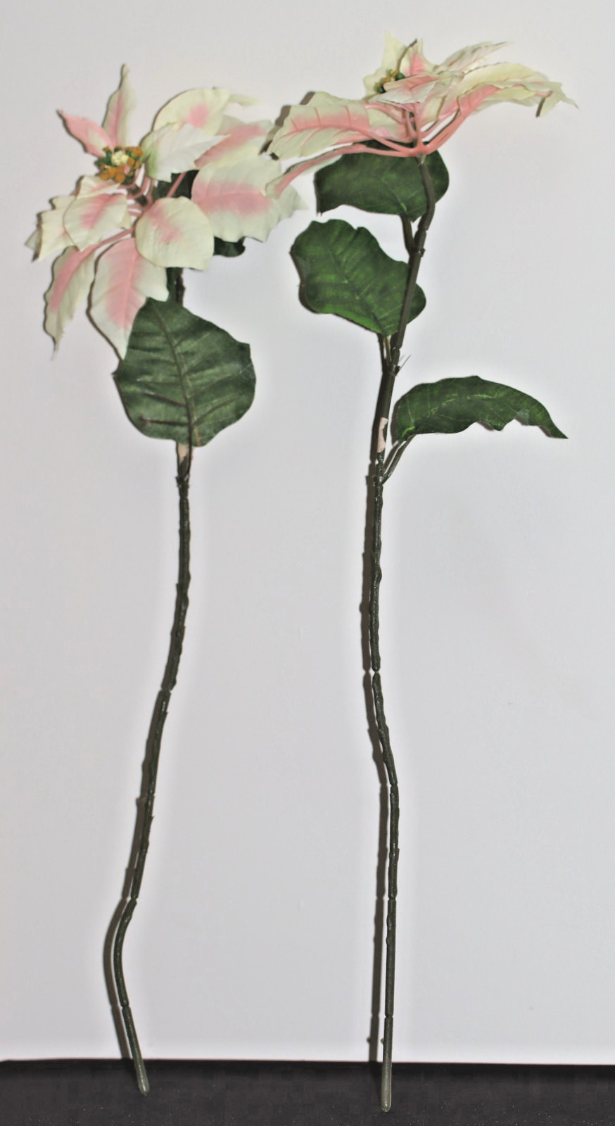 2 vintage Large Pink Poinsettia Floral w/long Stems 25″ each Victorian style