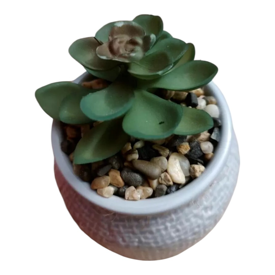 Rustic Ceramic Succulent Vase Jute Bow Textured Gray & White Planter Home Decor