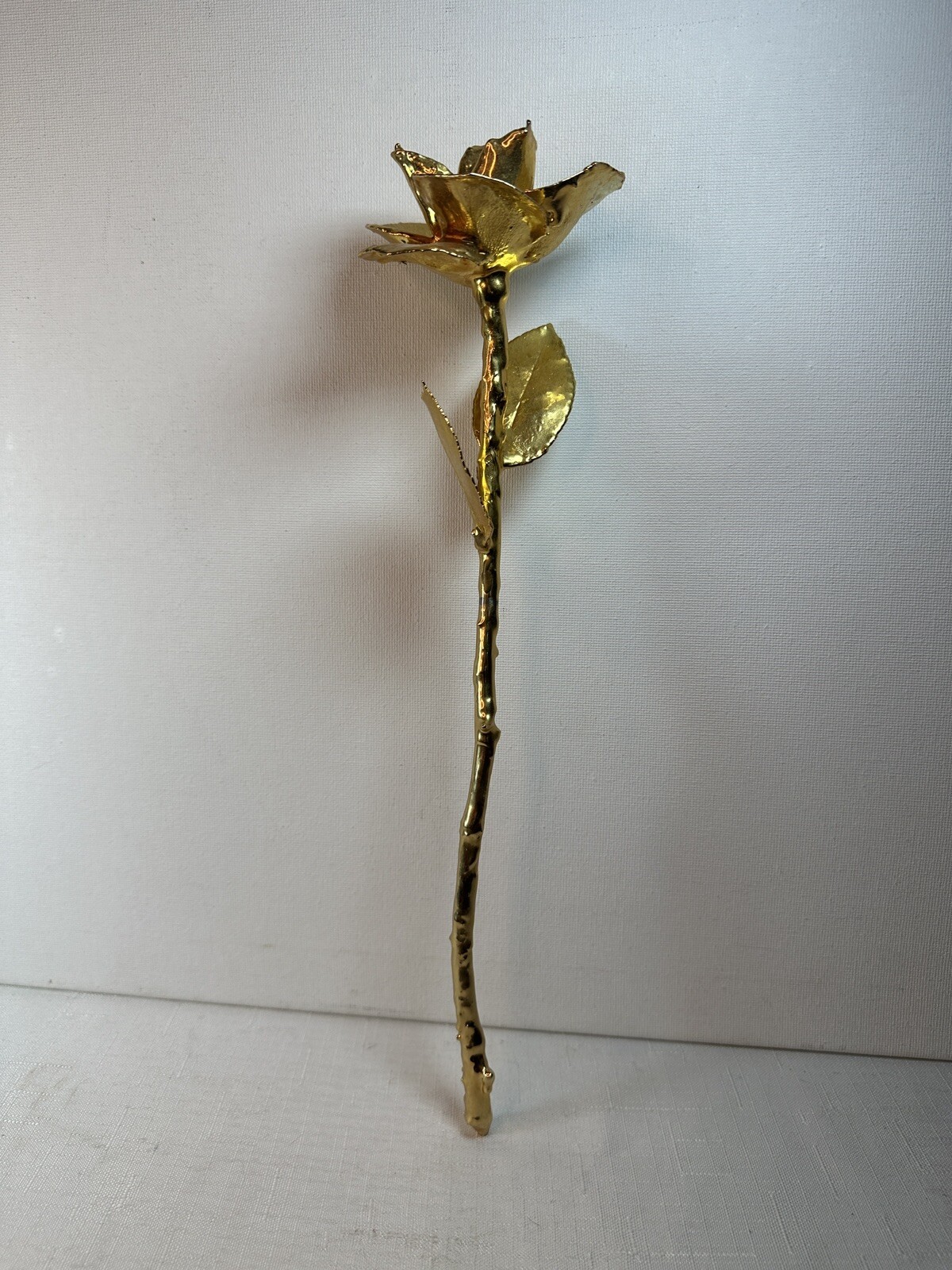 Real Rose Dipped Preserved In 24K Gold Long Stem 2 Leaves Forever Rose Gift