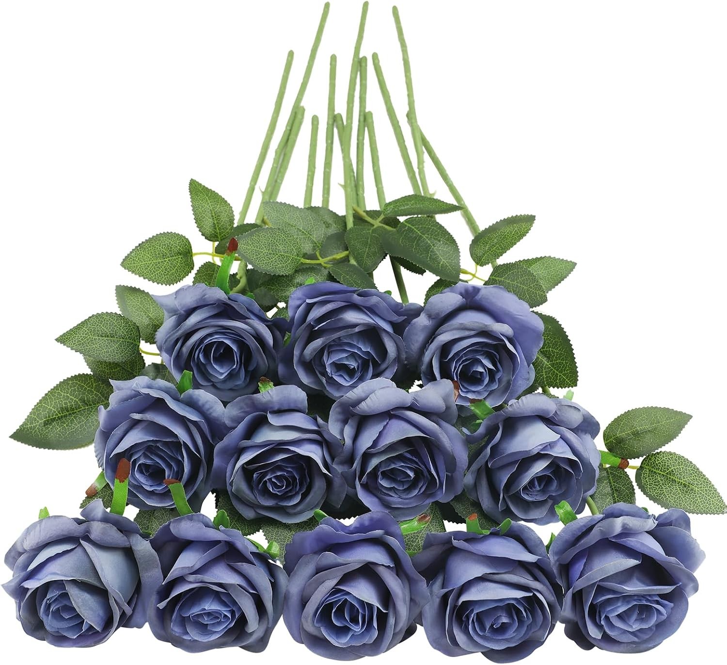 12 Pcs White Roses Long Stem, Artificial Silk Bouquet Wedding DIY