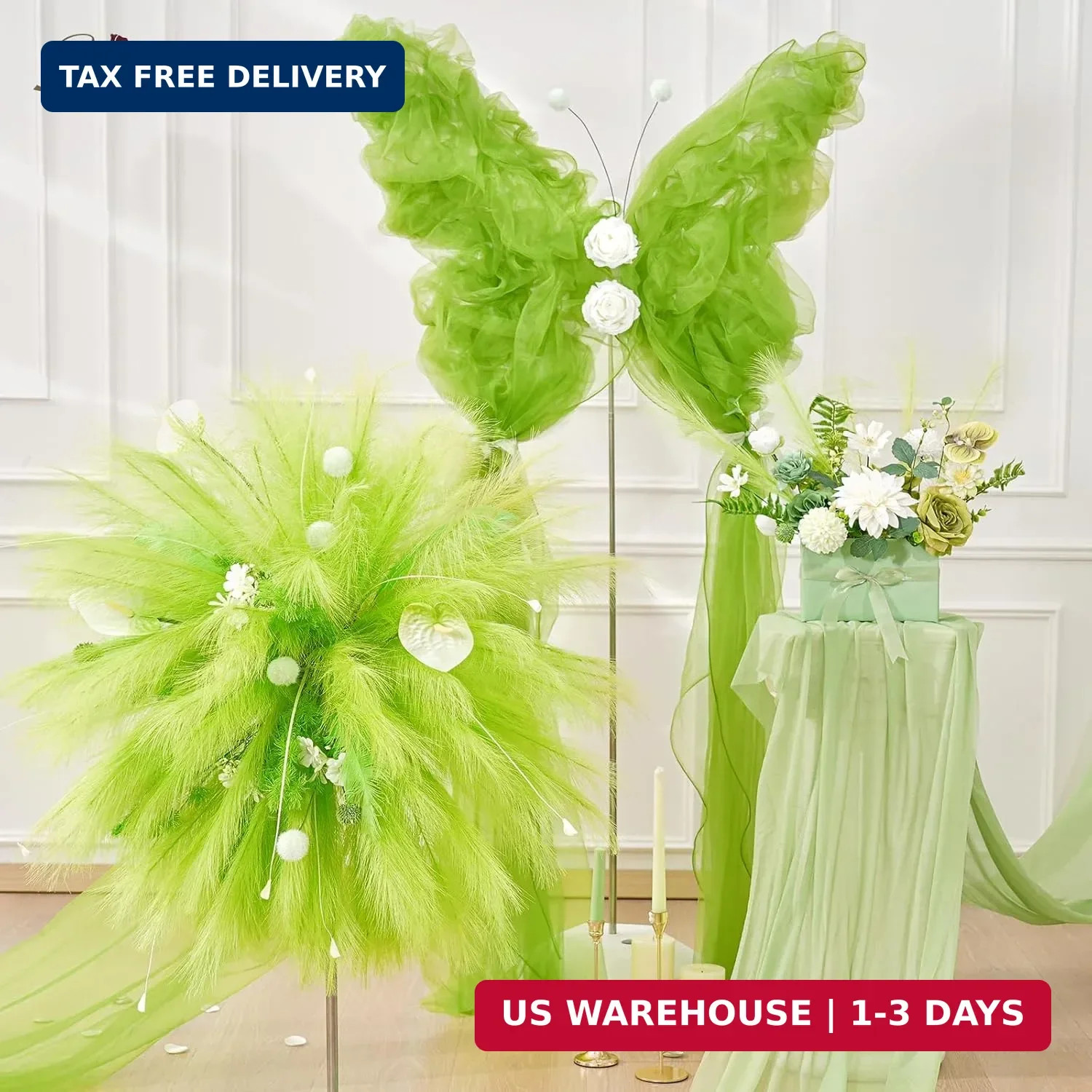 Serwalin 60PCS Pampas Grass Home Decor, 17.7Inch Light Green Faux Pampas Grass B