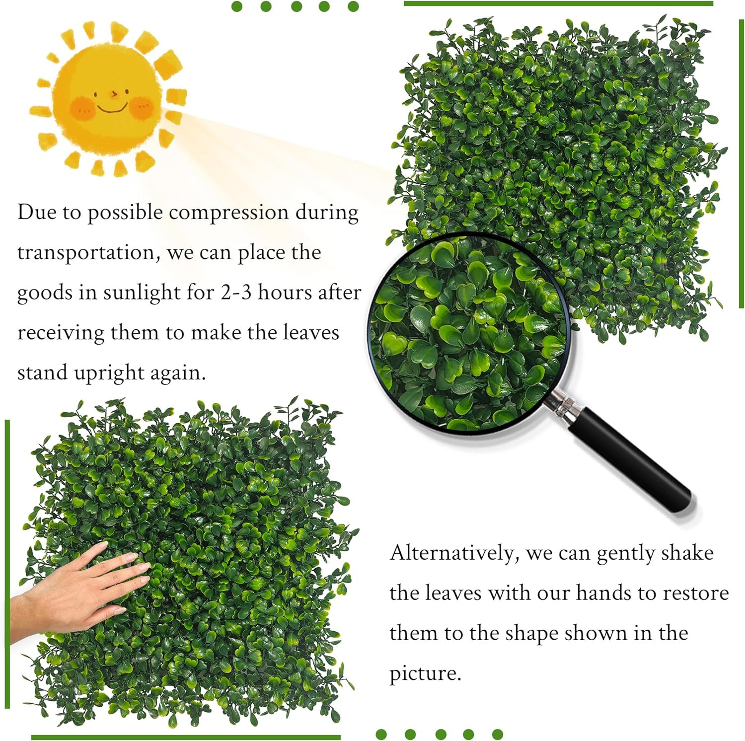 Artificial Grass Wall Panel,10″X 10″(12P) 4-Layer Leaf Uv-Anti Greenery Faux Box