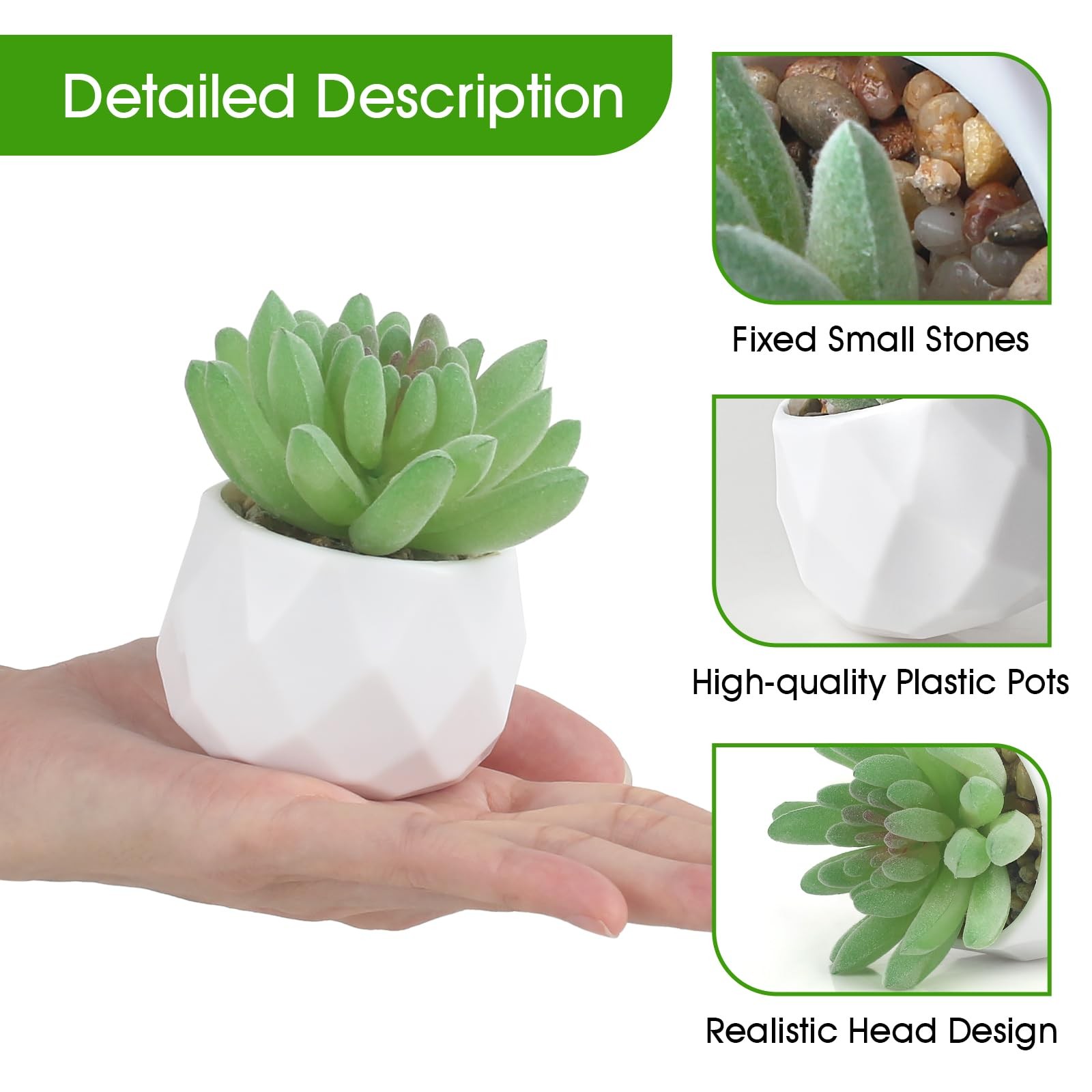 6 PCS Green Fake Succulent Plant Set Artificial Desk Realistic Faux Pots Mini