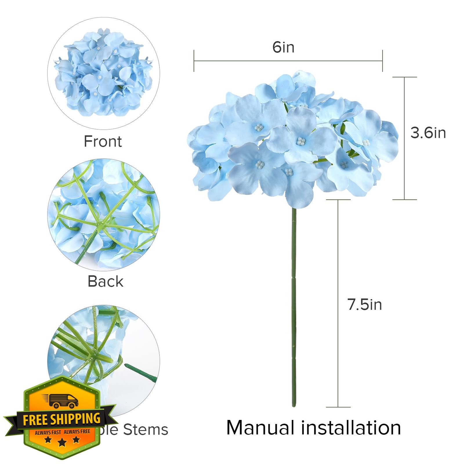 Auihiay Blue Hydrangea Flowers 304 PCS