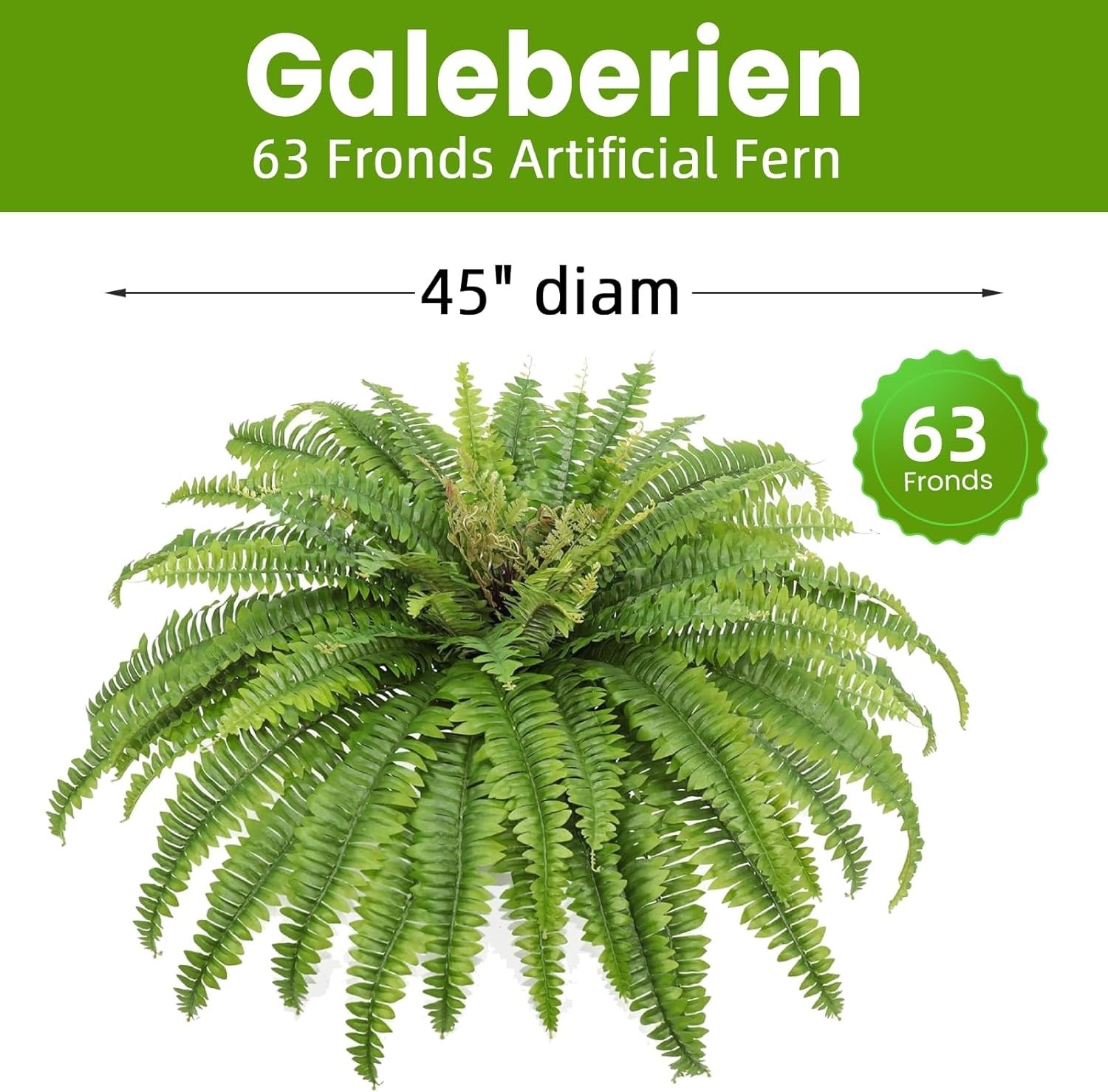 Charming 45″ Large Faux Fern Plant – 57 Fronds for Elegant Indoor & Outdoor Use