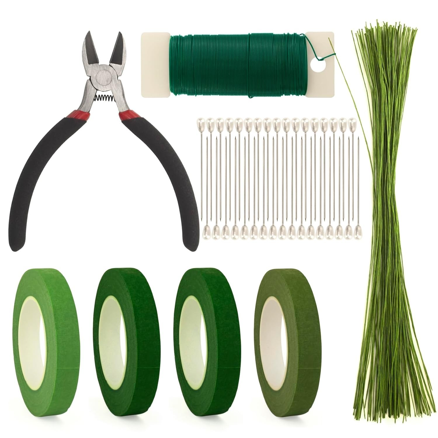 All-in-One Floral Arrangement Kit – Green Tape, Wire & Wire Cutter Essentials