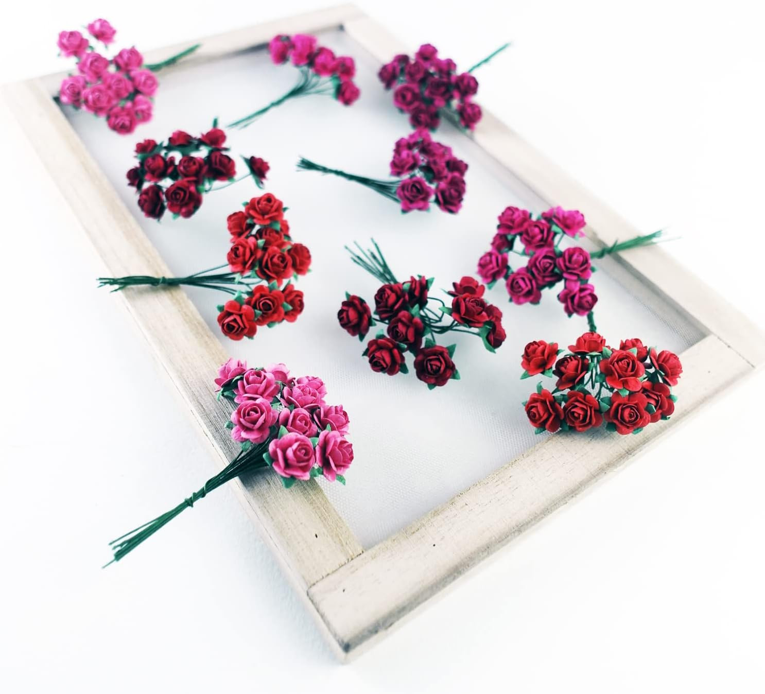 100 Pcs Mini Paper Flowers Artificial Roses Mixed Red Five Color Mulberry Paper