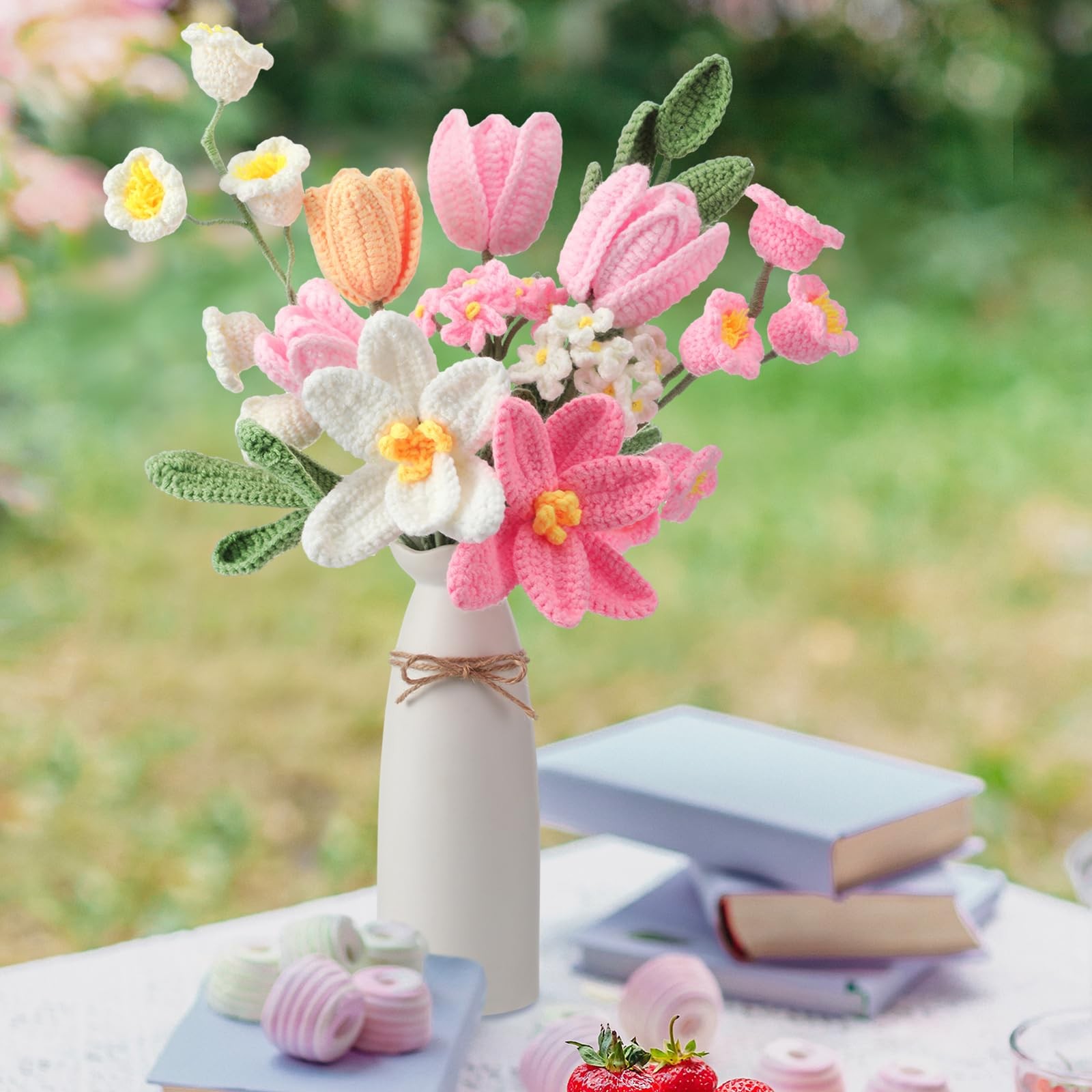 11 Pcs Crochet Flower Bouquet Handmade Knitted Tulip Bouquet Artificial Flowe…