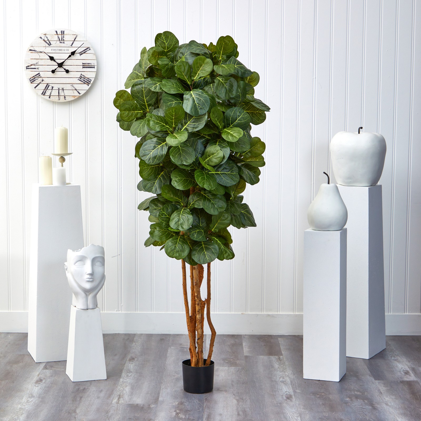 Nearly Natural 72″ Fiddle Leaf Fig Tree with Several Trunks in Green/Black