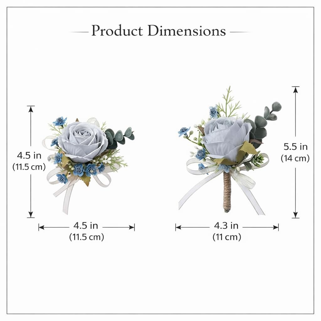 Blue Faux Pearl Wrist Corsage Boutonniere Set Prom Wedding Graduation