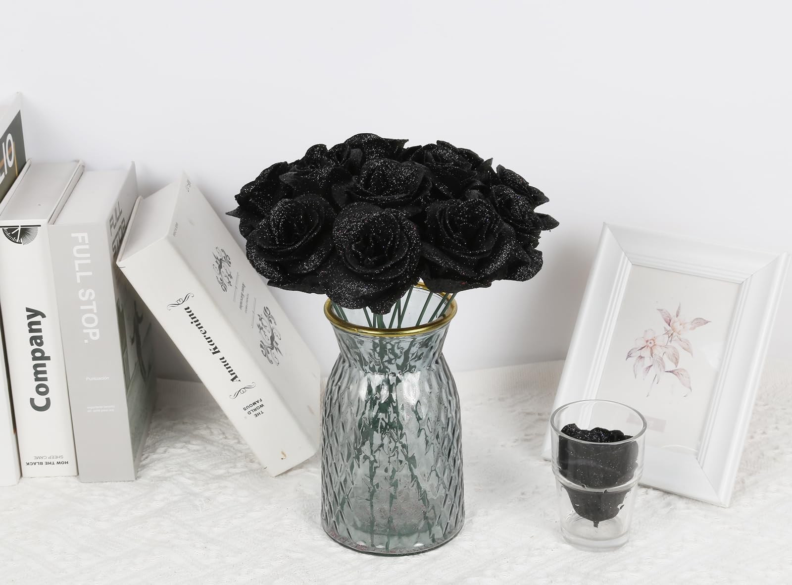 Black Glitter Roses,30PCS Fake Roses Flowers Artificial Roses with Stems for …