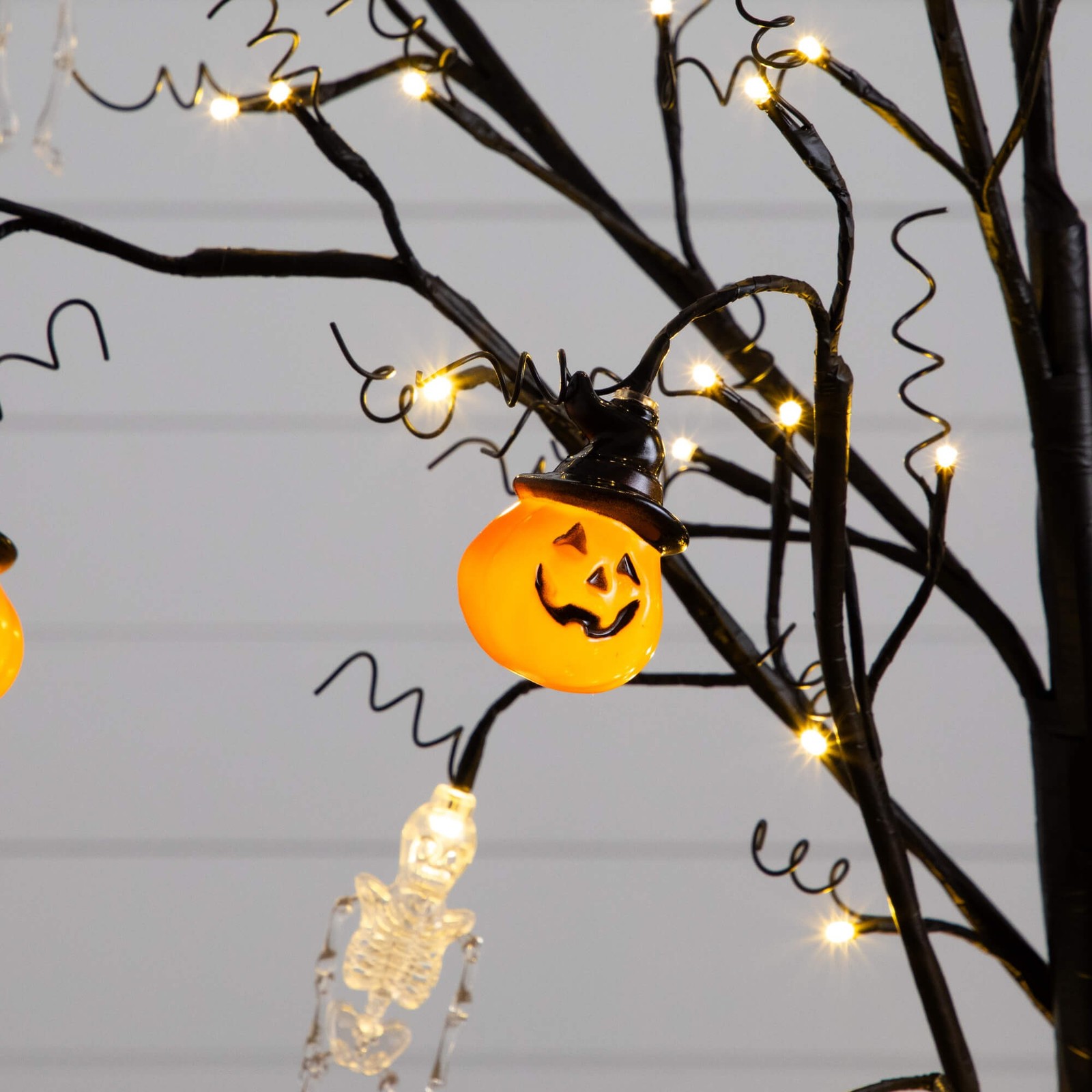 Nearly Natural 5ft Pre-Lit Halloween Pumpkins & Skulls Ornament Tree w/ 72 LED