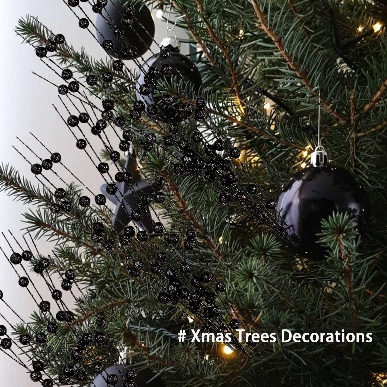 12 PCS Artificial Glitter Berry, Black Glitter Picks Artificial Berries Stems fo