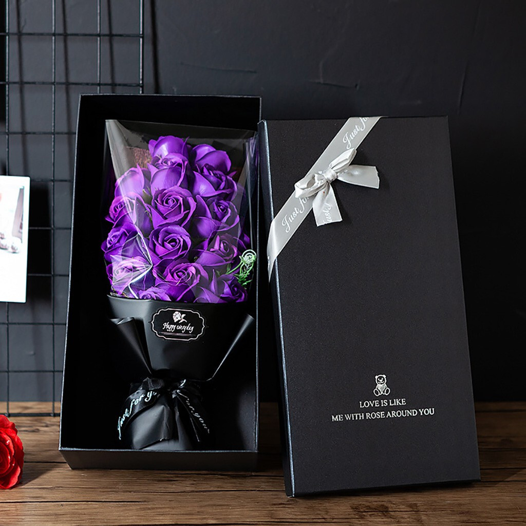 18x Eternal Purple Rose Soap Flower Bouquet Valentines Day Girlfriend Wife Gift