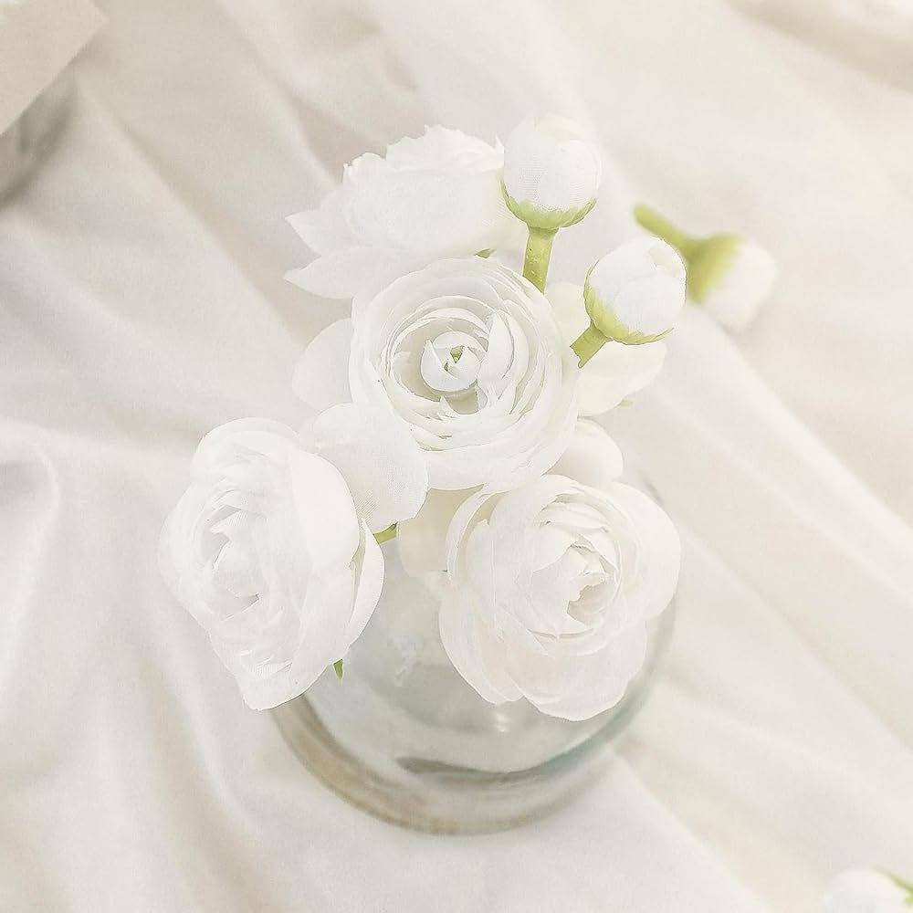 11 In. White Indoor Artificial Ranunculus Flower, 18-Pieces
