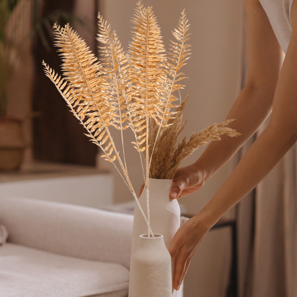 4Pcs Reusable Golden Artificial Leaf Stems for Floral Arrangement
