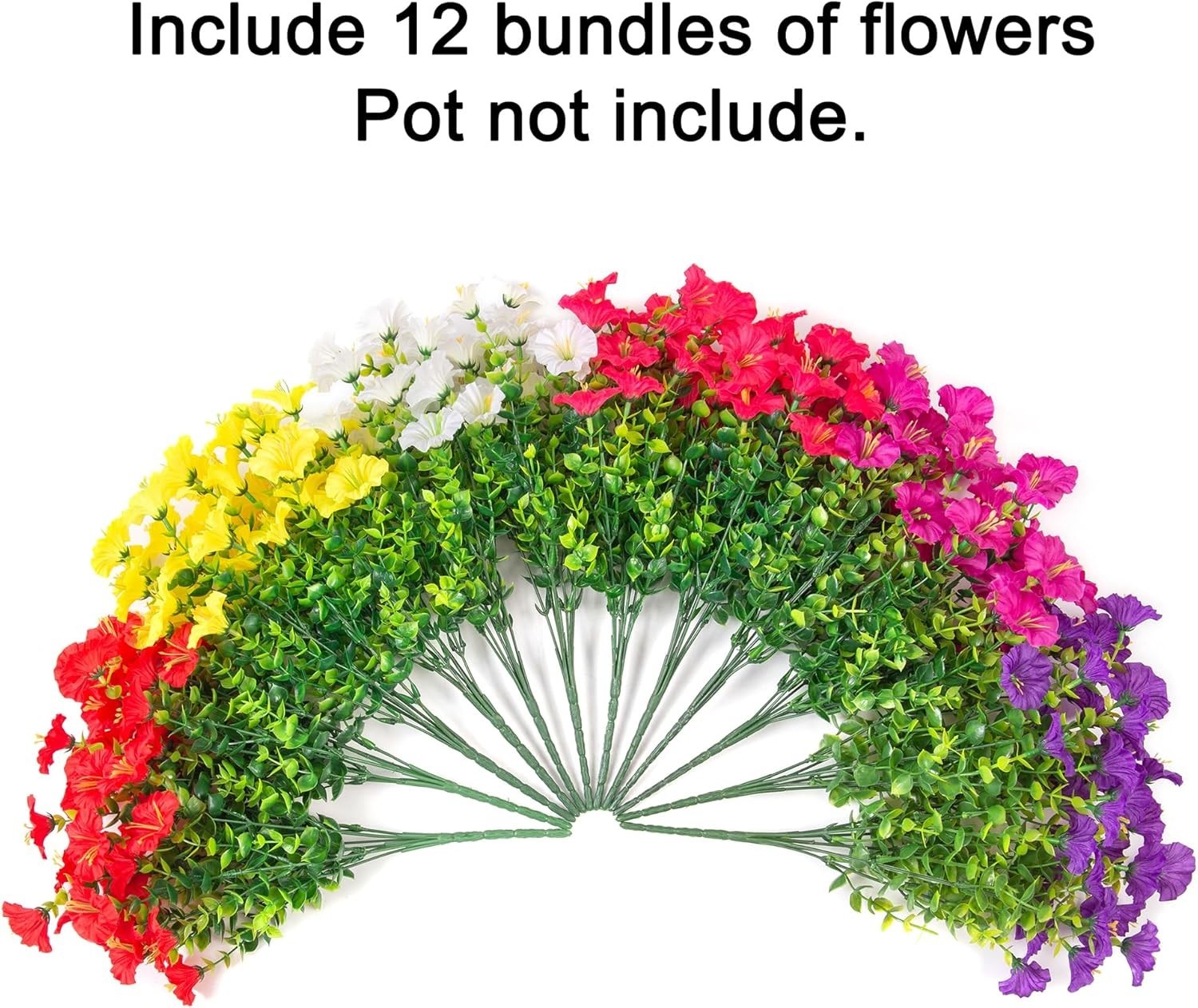 All-Season Artificial Outdoor Flowers – 12 Bundles of Morning Glory & Eucalyptus