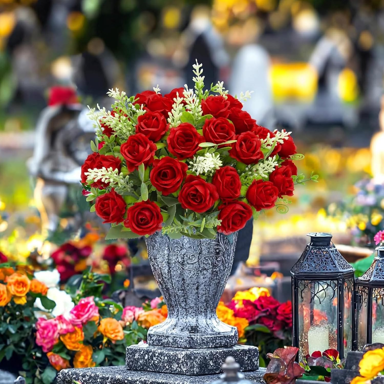 40 Heads Fake Roses Artificial Flowers for Outdoors Spring Valentines Day Decora