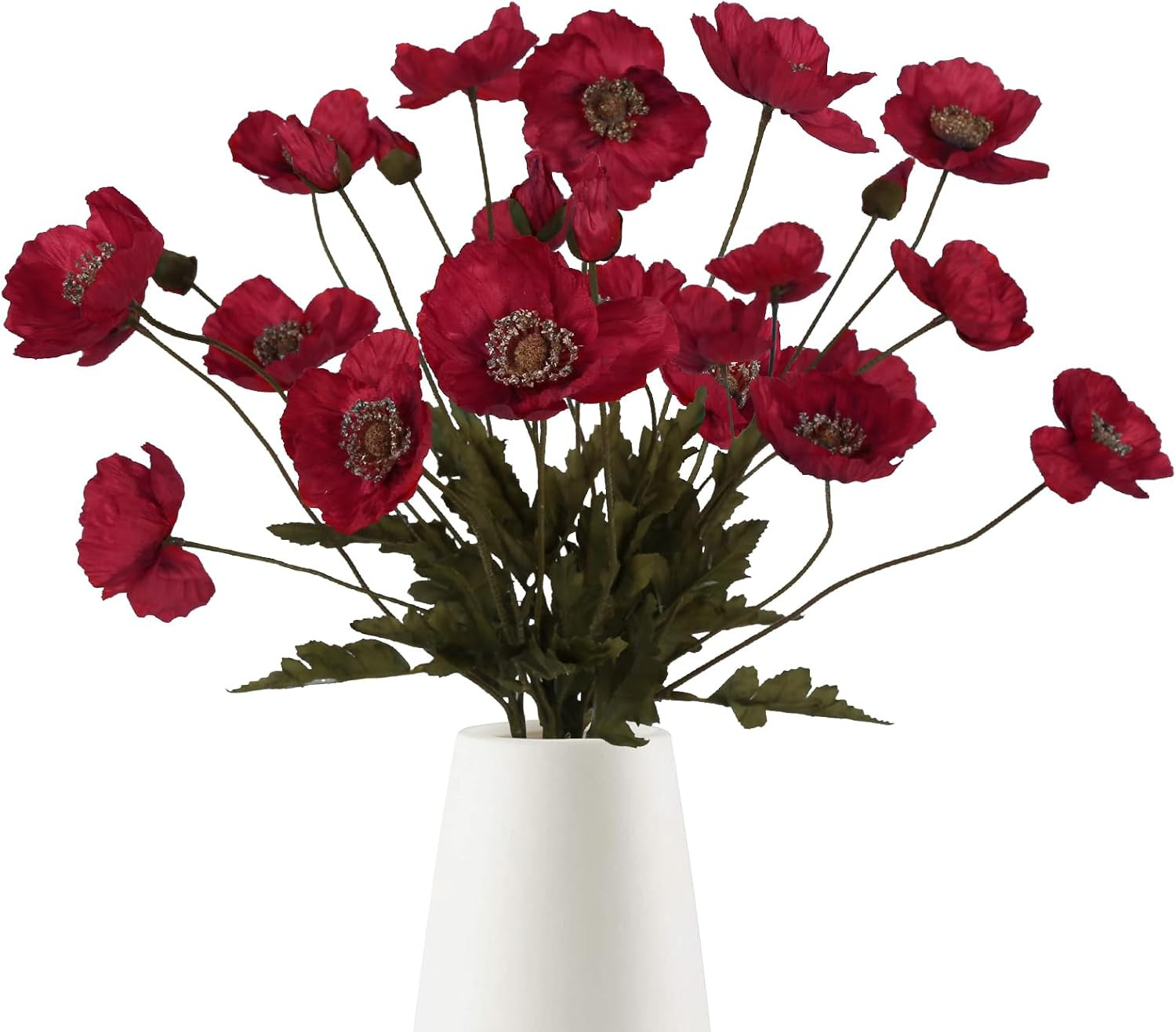 Burgundy Silk Flowers 6PCS Fake Poppies Artificial Flowers for Veterans Day Flor