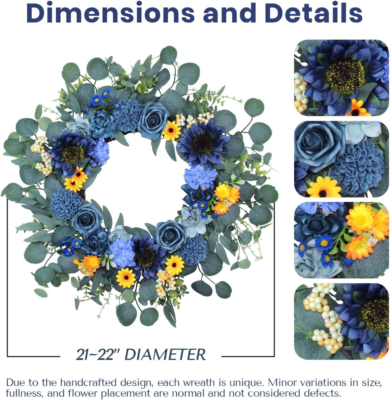 22In Sunflower Summer Wreath Greenery Front Door Farmhouse Porch Decor