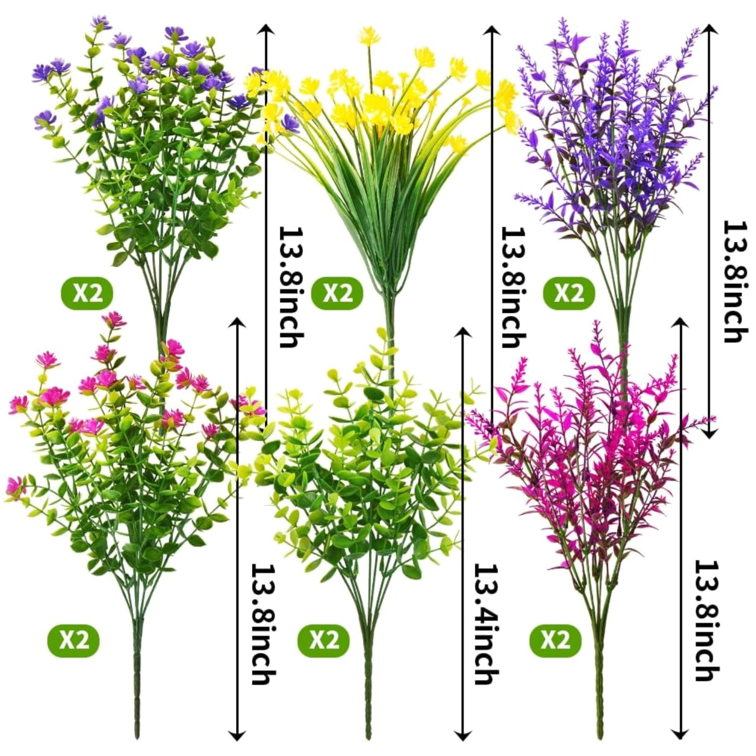 Outdoor Indoor UV Resistant Fake Flowers Plants – 12 Bundles