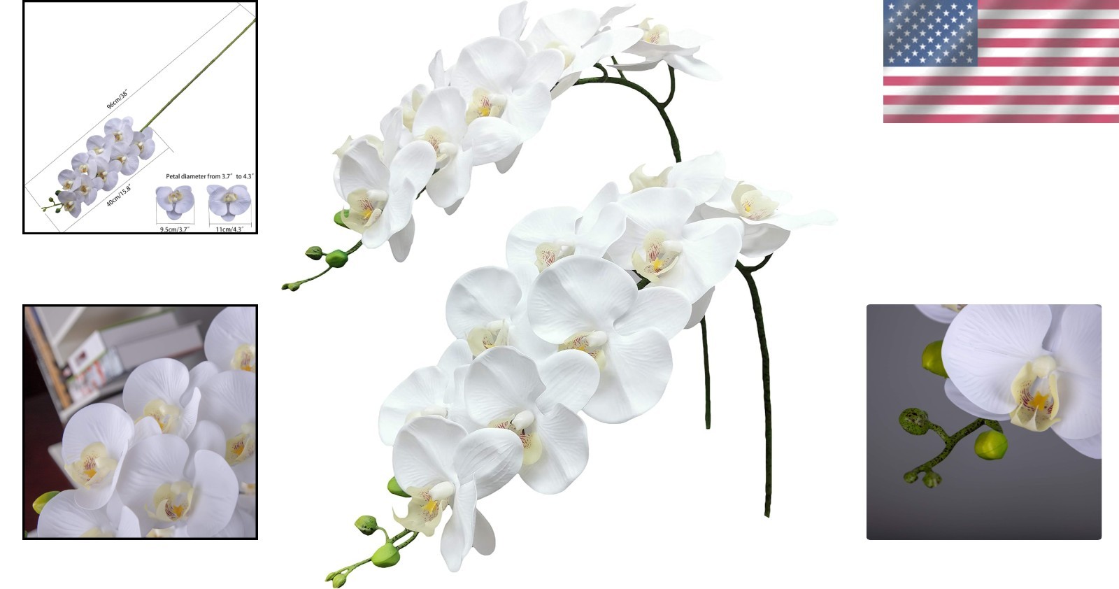 Stunning 2pcs Large White Orchid Stems – Realistic Touch for Weddings & Offices